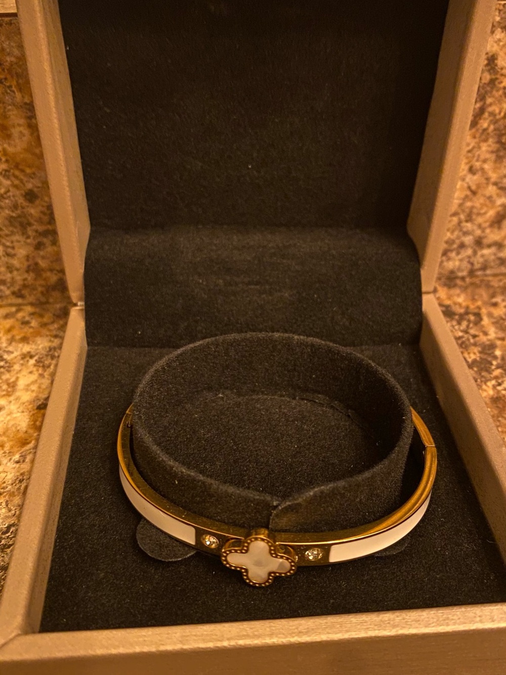 Gold and White Four-Leaf Clover Bangle Bracelet - Women Accessories